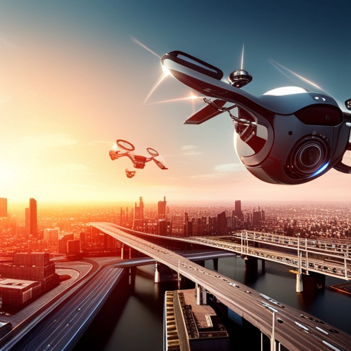 Render futuristic drones in the sky over a city with stunning digital art using Unreal Engine.